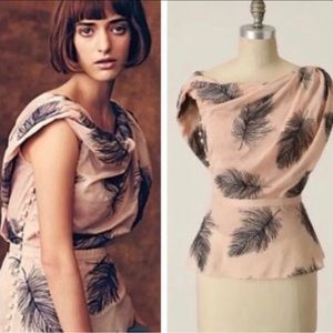 Anthropologie Byron Lars On a Wing Feather Embroidered Peplum Top